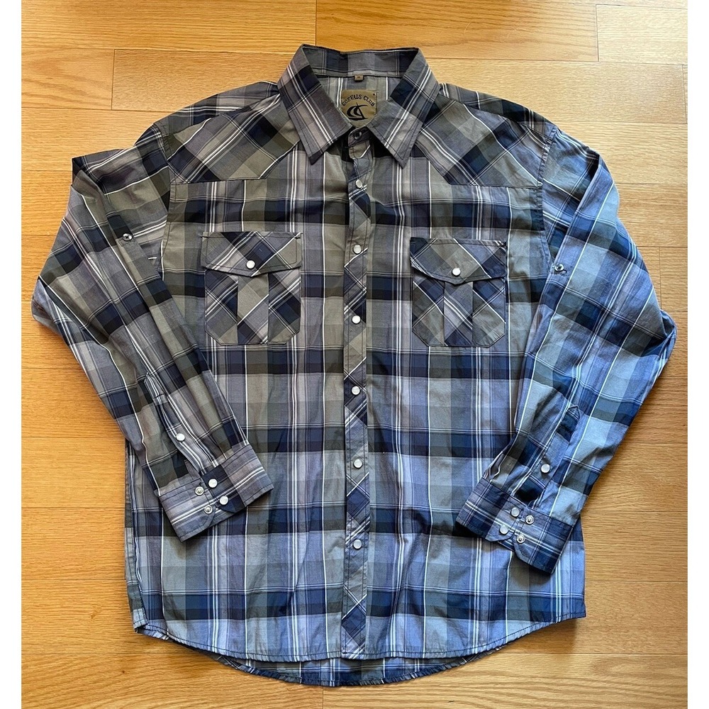 Coevals Club Men's Western Two Pockets Casual Pearl Snap Button Up Shirt Size XL